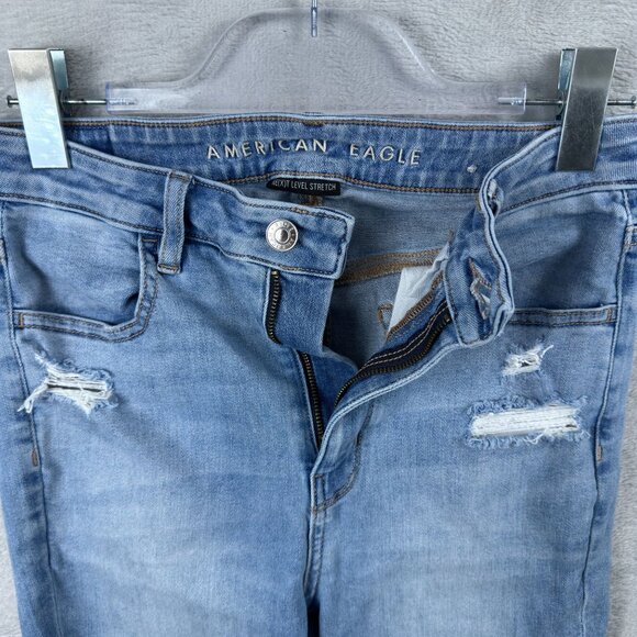 American Eagle Skinny Jeans Size 6 Regular Distressed Light Wash Womens Blue - Picture 5 of 12